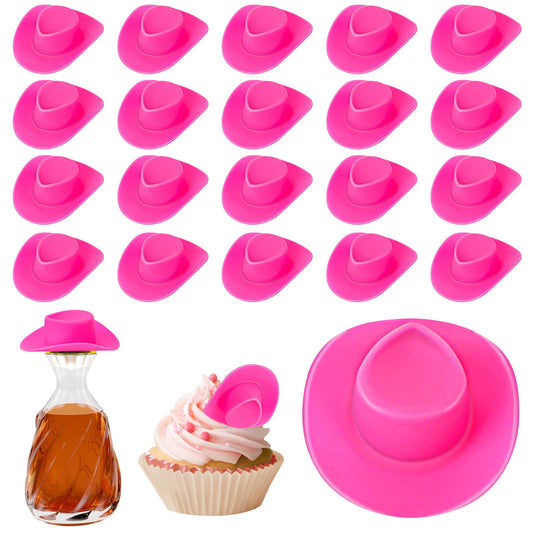 20Pcs Pink Mini Cowboy Hat,Mini Western Cowboy Hat Cowgirl Hat Doll Hats Plastic Mini Western Cowgirl Hat Cute Miniature Hat for Party Decoration Accessories Toy Doll Dress Play House Games