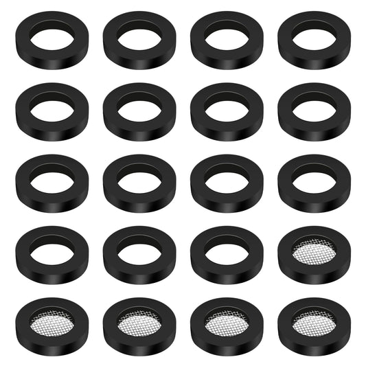 20Pcs 3/4" Shower Head Filter Gasket 15 Pack Rubber Washer, Black Rubber Washer, Intermediate with Wire mesh, Flat Rubber Seals Gasket for 1/2" Fixed Shower Head/Handheld Shower Hose