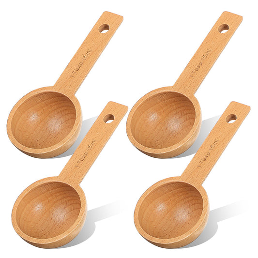 4 PCS Wooden Scoops for Jars Wooden Measuring Spoons Coffee Scoops 1 Tablespoon Beech Coffee Scoop Small Sugar Scoop for Canister for Ground Coffees Beans Sugar Tea Bath Salt Containers