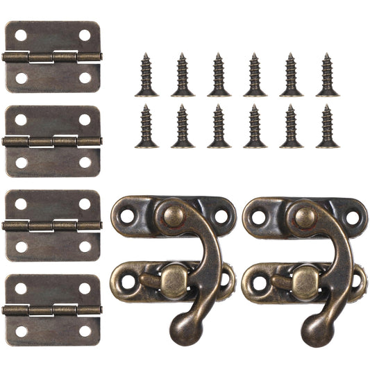 6PCS Jewelry Box Hinges and Latches Small Hinges for Wooden Box Jewelry Boxes Latch Retro Design Right Latch Hook and Vintage Bronze Hinge with Matching Screws for Decorative Cabinet Wooden Boxes