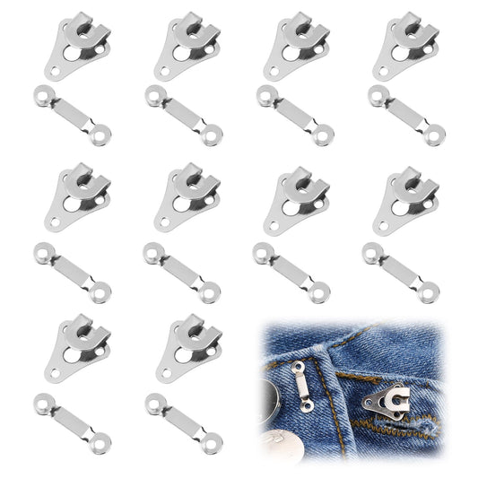 10 Sets Trouser Fasteners Hook and Bar, Sew On Eye Fastener Closures for Repairing Trousers Hook and Eye Fastenings Trouser Hook and Bar Fasteners for Sewing DIY Crafting (Silver)