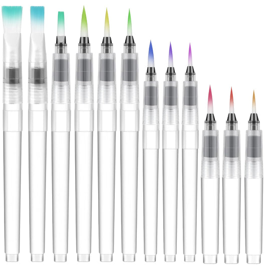 12pcs Water Color Brush Pens Set, Refillable Water-Base Watercolor Paint Pens Markers, Leakproof Water Soluble Brush Pens with Assorted Tips for for Watercolor