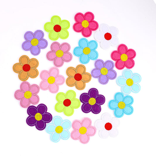 Pack of 20 Iron-On Patches, Floral Embroidered Patches, Bright Colours, Iron-On Patches, Textile Iron-On Patches for Sew-On or Iron-On Clothes, Trousers, Hats, Jeans, Dress, DIY Decoration