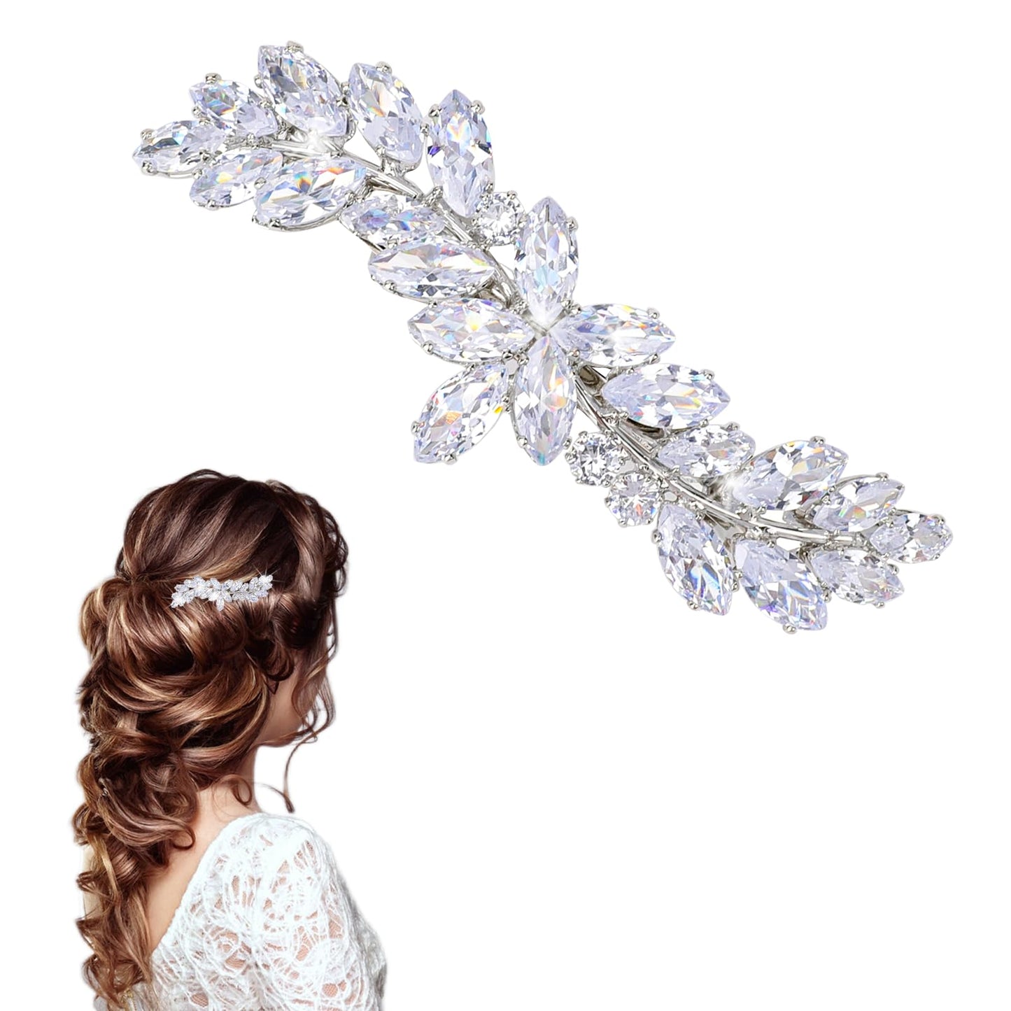 1 Pc Rhinestone Hair Clips, Sparkly Hair Hairpin for Wedding Bridal, Crystal Hairpin for Women, Hair Barrettes, Flower Leaf Design Hair Accessories