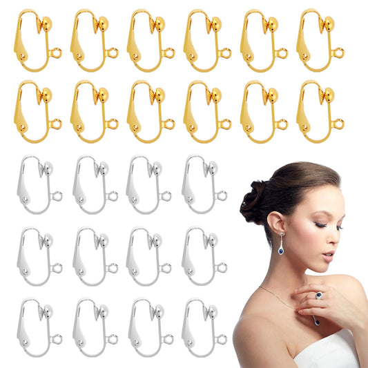 24Pcs Earring Converter Earring Clip, Clip-On Earring Converter, Clip On Earrings for Jewelry Making, Earring Backs Parts, DIY Earring, Earring Accessories (Gold and Silver)