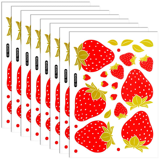 184 Pcs Strawberry Wall Decals, Waterproof Strawberry Stickers, Removable Cute Fruit Wall Stickers, Strawberry Wallpaper Stickers for Bedroom Bathroom Kitchen Wall Decor(8 Sheets)