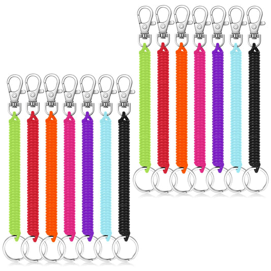 Mozeat Lens Pack of 14 Coil Springs Key Chain Retractable Coil Springs Key Chain Extendable with Lobster Clasp Leash Cord Safety Ropes Spiral Lanyard Wrist Coil Cord Lanyard, multicoloured, 17 cm