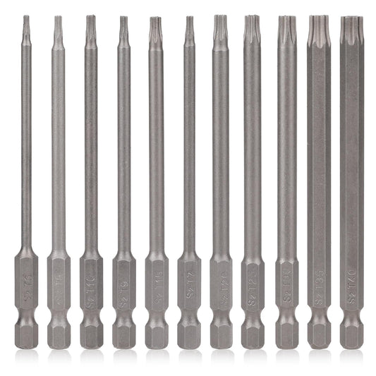 11 Pcs Torx Screwdriver Bit Sets 100mm T6-T40 S2 Steel Magnetic Star Torx Security Head Screwdriver Bits 1/4 inch Hex Shank Star Torx Security Head Screwdriver Bits