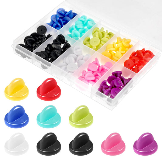 150 Pcs Rubber Pin Backs Locking Multicolor Locking Pin Backs Pin Cap Replacement Colorful Lapel Pin Backings with Storage Case Pin Keepers for Brooch Tie Hat Badge Insignia