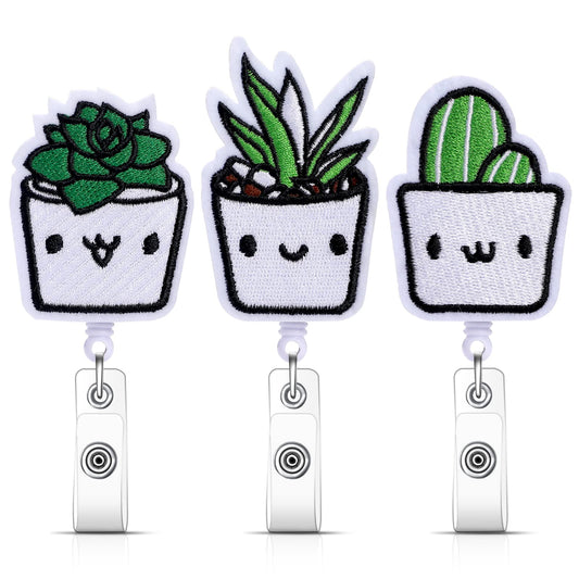 Felt Badge Reels Retractable Cute Badge Reel Holder Plant Pattern Cute ID Badge Holder Felt Nurse Reel Retractable Lanyard Clips for Nurse Doctor Office Teacher,3 Pieces