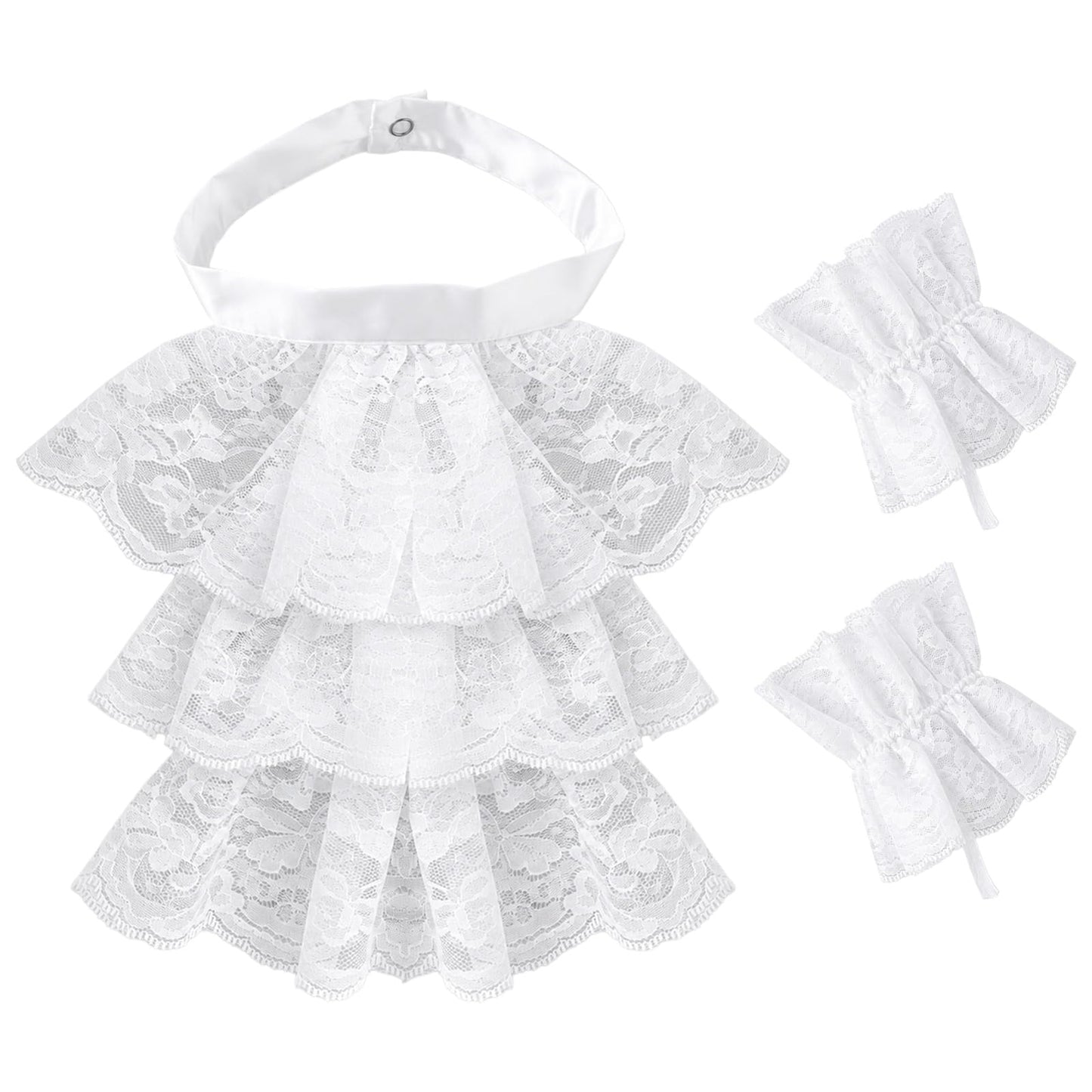 Xosjska White Lace Collar Jabot Detachable Fake Collar Cuffs Set 2Pack