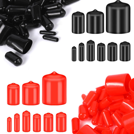 200 Pieces Rubber End Caps, Bolt End Caps Pack, Screw Covers Caps, Bolt Caps, Vinyl Caps, 9 Sizes from 2/25" to 4/5", General Purpose Screw Protection Cover(Red & Black)