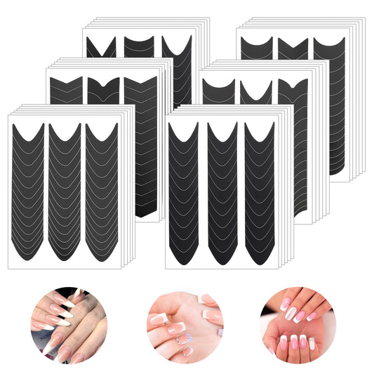 1320 Pcs French Tip Stickers French Manicure Nail Stickers V-Shaped Nail Stickers Self-Adhesive Nail Tips Guides, Moon Shaped Manicure Strip Stickers Edge Auxiliary Stickers for DIY Stencil Tools