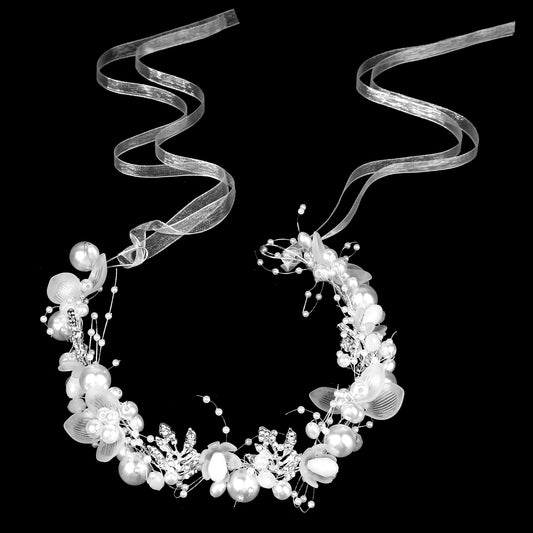 Flower Girl Crown Wedding Headbands Rhinestone Crystal Floral Bridal Crown White Pearl Flower Girl Headpiece Hair Piece Flower Hair Accessories Bridal Flower Headband for Girls Women