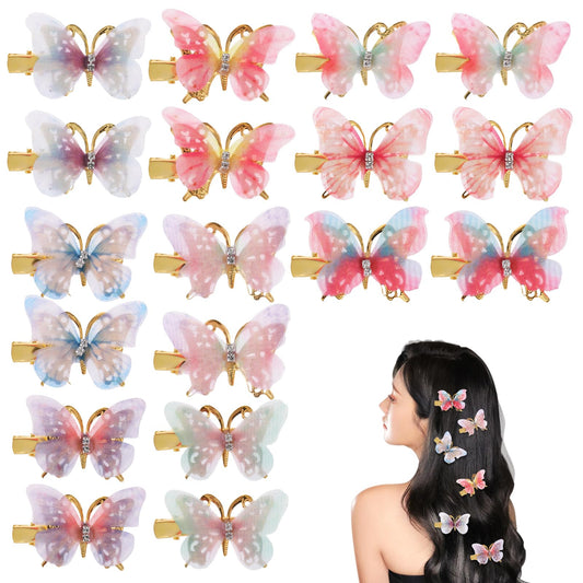 18Pcs Butterfly Clips Small Hair Clips with Rhinestones Cute Hair Clips Headwear Gifts for Wedding Back Hair Accessory