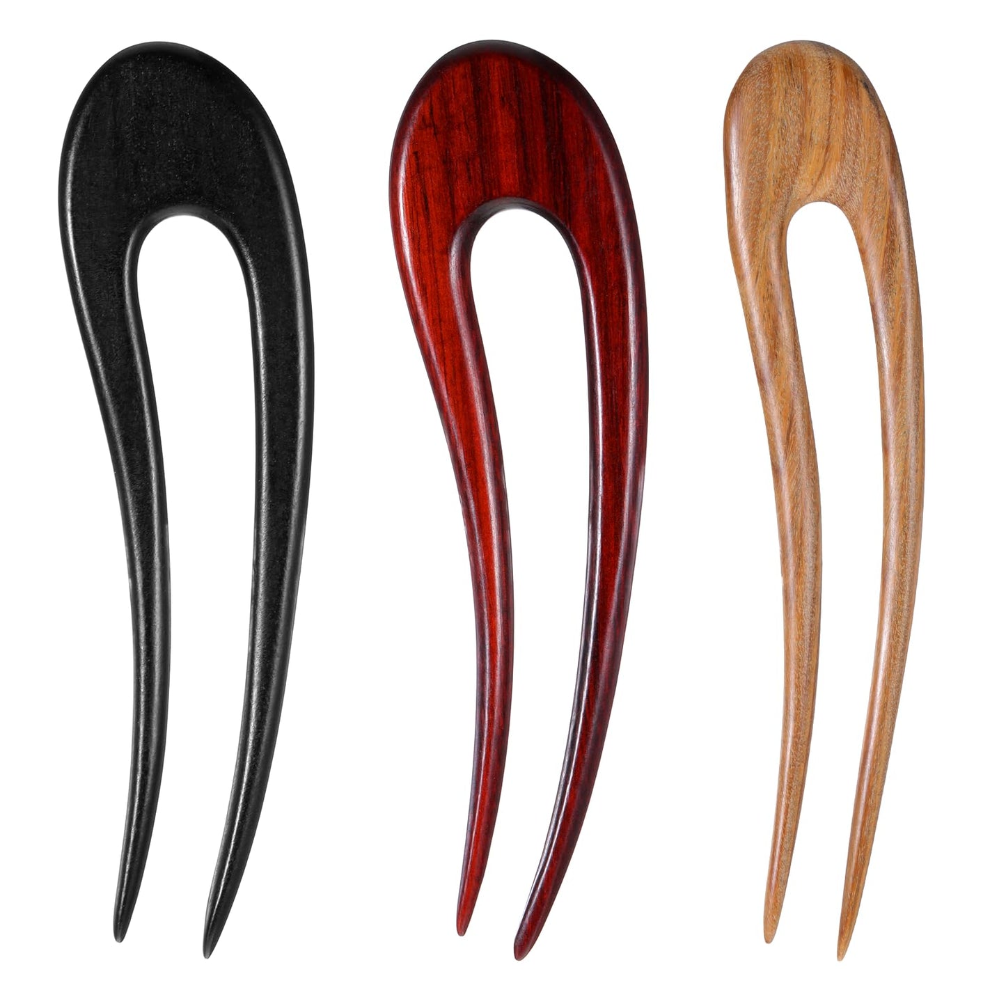 Wooden Hair Sticks, 3 PCS Hair Pins for Women Buns Vintage Matte Hairpins French Hairs Stick U Shaped Hairpin with Two Prongs for Women Girls Bun Updo Hairstyle