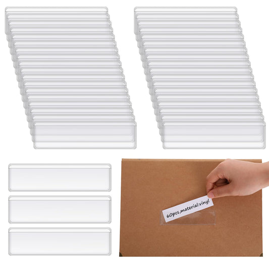 Pack of 60 Label Holders Transparent Price Tag Label Holder Shelf Labels Mailbox Labels Long Side Open Drawer Labels Adhesive Label Bags for Supermarkets, Bookshelves (3 x 10 cm)