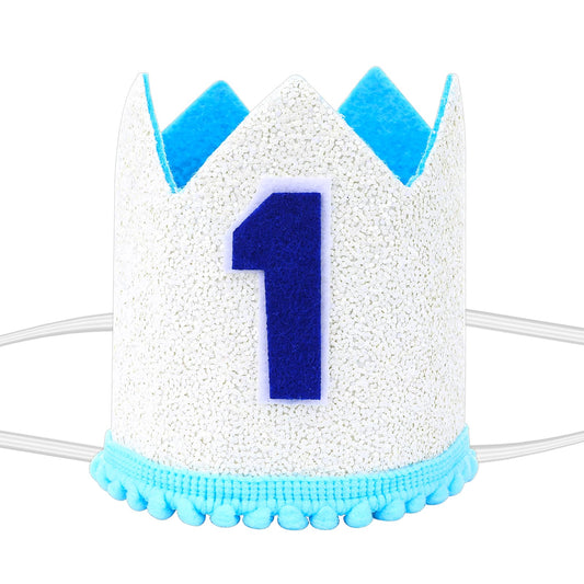 KALIONE Baby Tiara Crown for 1st Birthday Party, Baby First Birthday Glitter Crown,1st Birthday Hat First Birthday Headbands Party Hats for 1st Birthday Photo Booth Props(Light Blue)