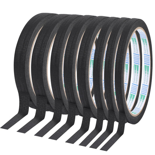 KALIONE 8 Rolls Painters Tape Masking Tape, 1/8, 1/4, 1/2 inch Thin Painter Tape for Walls, Thin Painters Tape Black Pinstriping Tape, Paint Tape Masking Tape for Wall DIY Board Auto Paint(Black)