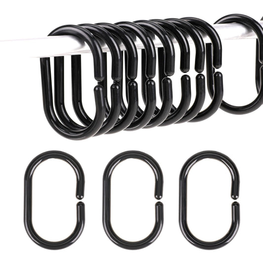 24 Pack Shower Curtain Hooks Plastic Curtain Hanging Rings C-Shaped Shower Curtain Hook for Shower Window Rod Bathroom Dressing Room Outdoor, Black