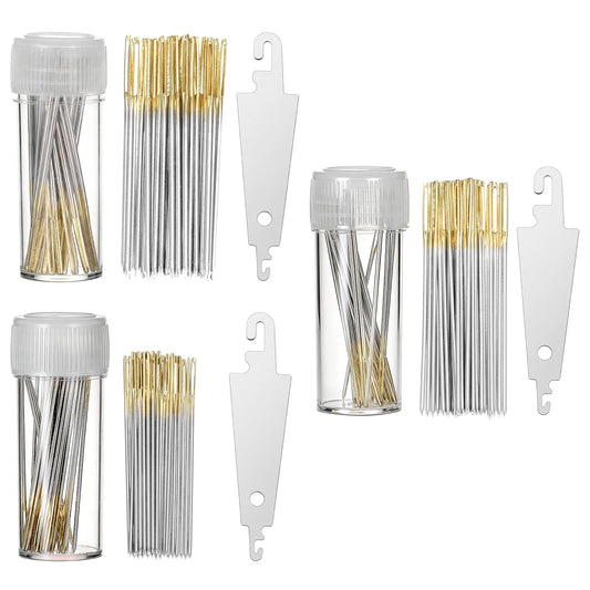 90 Pcs Cross Stitch Needles, Large Eye Sewing Needles in Transparent Box with 3 Needle Threader, Stainless Steel Embroidery Needles, Golden Color for Hand Sewing, Cross Stitching (22# 24# 26#)