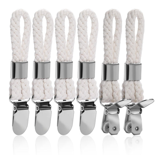 KALIONE 6 Pcs Woven Cotton Towel Clips with Metal Clamp Tea Towel Clips Loops Kitchen Towel Clips Cotton Rope Clip Hand Towel Clip Hooks Metal Clip Towel Hangers Rack for Kitchen Bathroom