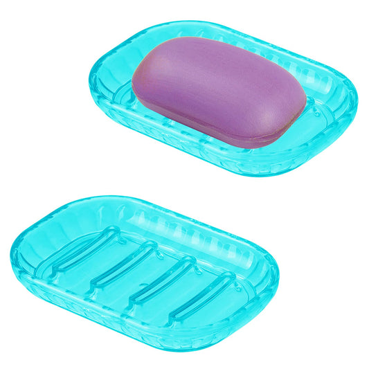 2 Pack Bar Soap Holders, Bathroom Soap Dishes Soup Bar Holder, Clear Blue Soap Dishes for Bar Soap, Plastic Soap Dish for Bathroom Sink, Shower Soap Dishes, Kitchen Sink Soap Dish
