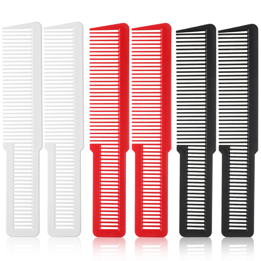 Hair Cutting Comb, 6 Pcs Barber Comb Plastic Pocket Combs for Men Fine Tooth Styling Comb Professional Barber Combs Set All Purpose Clipper Comb for Stylists Home Salon, 3 Colors (Black, White, Red)