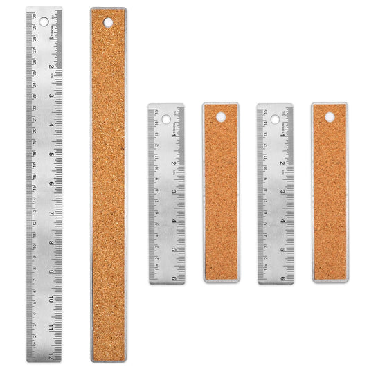 3 Pcs Metal Ruler Cork Backed Ruler 6 Inch 12 Inch stainless steel straight edge ruler Non-Slip Metal Rulers with Inch and Centimeters for School Office Engineering Woodworking