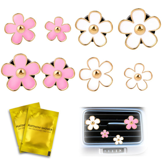 8PCS Daisy Flower Air Freshener Car Clips Cute Air Freshener Car Vent Clips Air Conditioning Outlet Vent Clip Charm Car Inter Decor Accessories White, Pink for Women