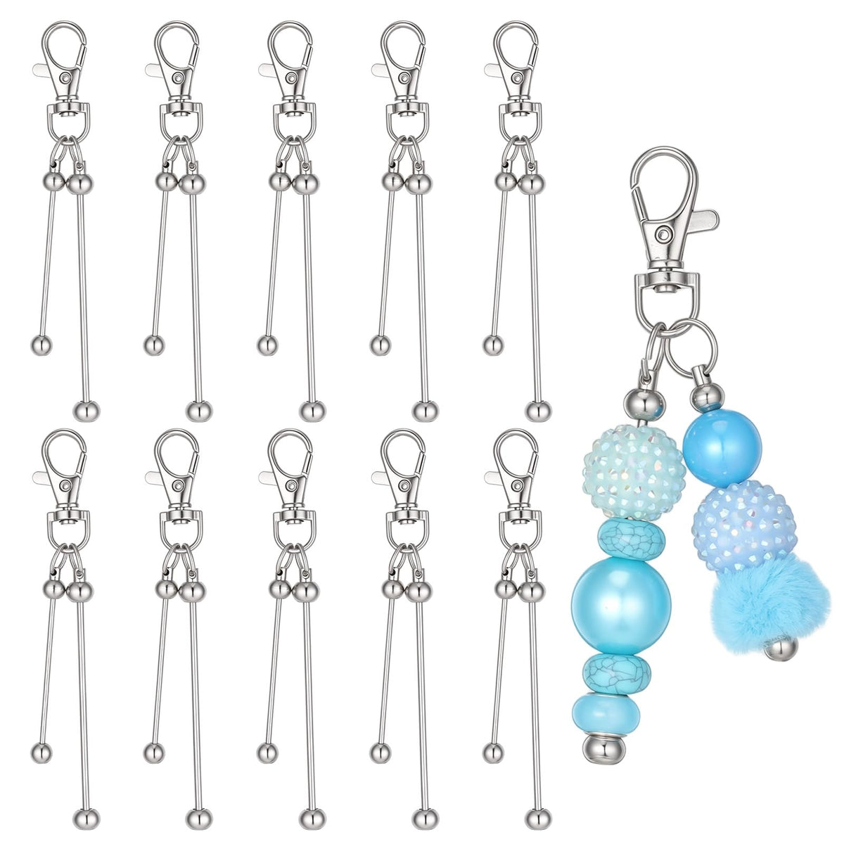 Xosjska Beadable Keychains Bars Beaded Making Kit DIY Craft Supplies, 10Pcs