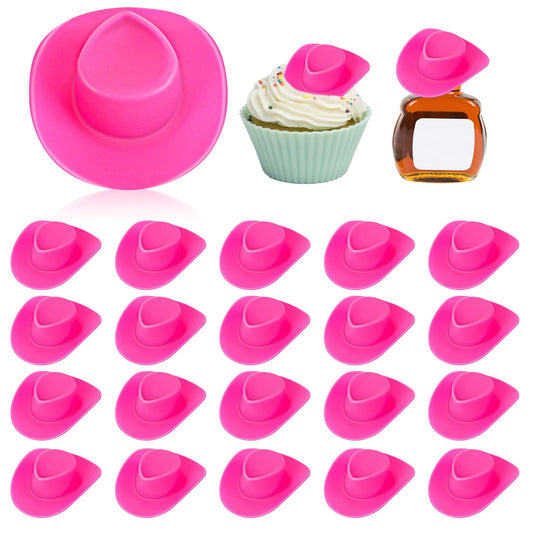 KALIONE 20 Pcs Mini Cowboy Hat Pink Mini Western Cowboy Cowgirl Hat Tiny Plastic Cowgirl Hat Miniature Cute Doll Hat for Dollhouse Decoration Party Supplies