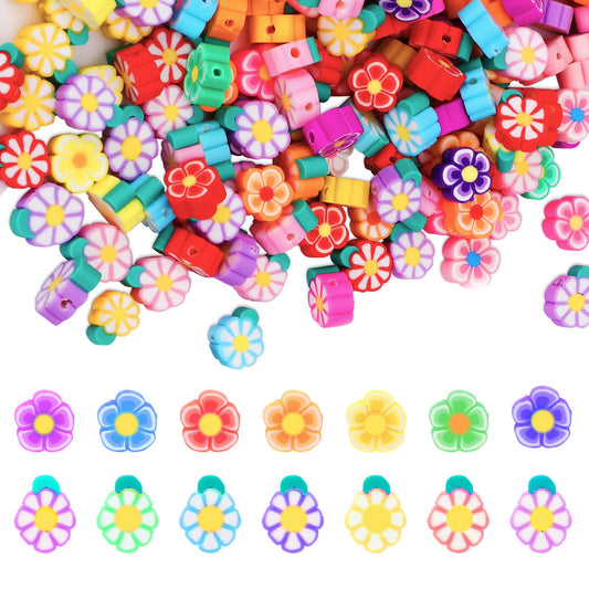 200 PCS Flower Polymer Clay Spacer Beads Colorful Mixed Clay Beads Handmade Jewelry Beads for DIY Jewelry Bracelet Earring Necklace Craft Making Supplies