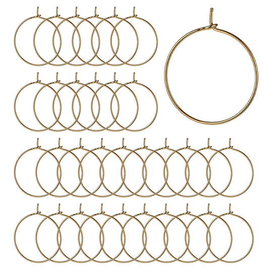 100 PCS Gold Hoop Earring Gold Earring Beading Hoops Open Hoop Earrings Finding Earring Making Supplies Golden Wine Glass Charm Rings Earring Charms Hoop Earrings Pack for Dangle Earrings