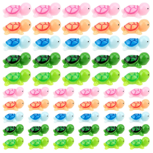 KALIONE 50 Pieces Mini Turtles Figurines, Multicolor Resin Sea Turtles 2 Sizes Miniature Tiny Sea Turtle Animals Decorations for DIY Home Garden Landscape Aquarium Dollhouse Birthday Party Supplies