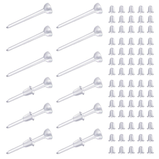 200 Pairs Clear Earrings Invisible Plastic Earrings, Plastic Earrings Earring Backs, Clear Blank Pins Stud, Tiny Clear Stud Earrings, 200 Pcs Earring Back and 200 Pcs Tiny Plastic Earrings