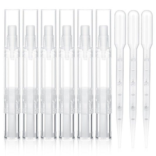 6pcs 3ml Empty Cuticle Oil Pen with 3pcs Pipettes Transparent Twist Pen Refillable Empty Nail Oil Pens for Applicator,Lip Gloss Dispenser With Brush Tip,Eyelash Growth Liquid Tube,Cosmetic Container