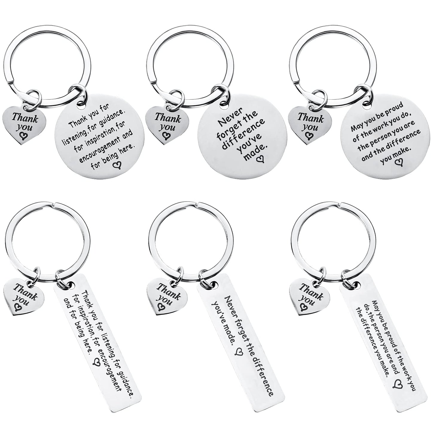 6pcs Thank You Keyring Make a Difference Keychains Appreciation Gifts Leaving Gifts for Women, Thank You Gifts for Women Nurses Employee Volunteer Social Worker Teacher Gifts