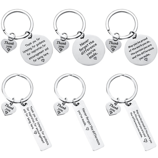 6pcs Thank You Keyring Make a Difference Keychains Appreciation Gifts Leaving Gifts for Women, Thank You Gifts for Women Nurses Employee Volunteer Social Worker Teacher Gifts
