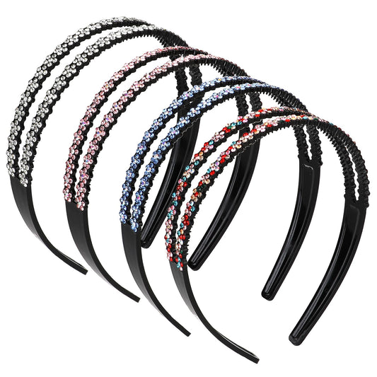 4 Pcs Crystal Headbands For Women, Rhinestone Headbands Double Row Headband Hair Bands For Women Non-Slip Hair Hoop Crystal Hairband Shiny Hair Bands Hair Accessories For Women Girls (4 Colors)