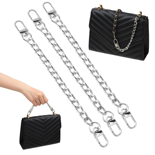 3 PCS Purse Extender Chains Short Bag Strap Extender Silver Purse Chain Extender Accessories Thin Purse Strap Flat Purse Chain Strap for Crossbody Bags, Wallet, Handbags Replacement(7.9inches/20cm)