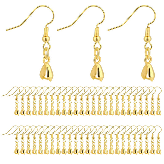 Pack of 50 Earring Hooks Gold Ear Hooks Earrings Accessories with Ball Coil Earrings Make Your Own Set Hypoallergenic Ear Hooks for DIY Earrings Jewellery Making