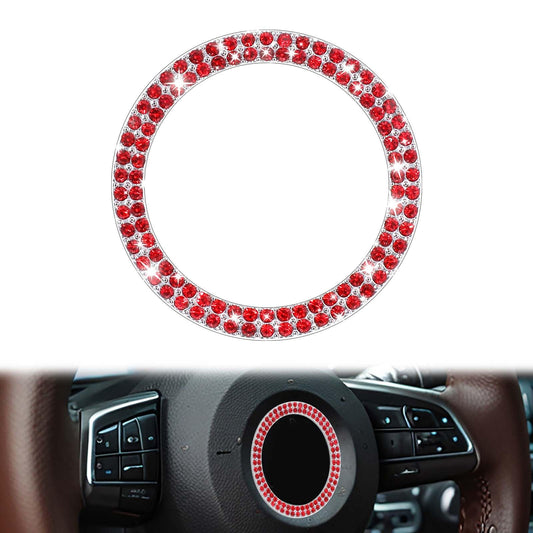 Bling Crystal Car Engine Start Decoration Ring Push Start Button Double Rhinestone Engine Start Ring Decals Key Ignition & Knob Ring Decoration Push to Start Button Cover Car Interior Accessories(Red)