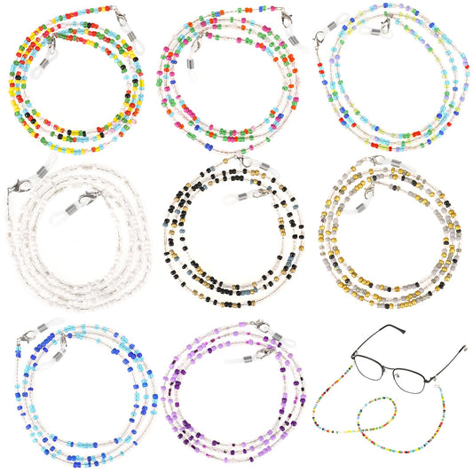 KALIONE 8 PCS Eyeglasses Chain Beaded Glasses Chains Multi-color Eye Glass Holder Around Neck Mask Glasses String Strap Anti-Slip Bead Glasses Holder Strap Accessories with Clamp Loop for Women Girls