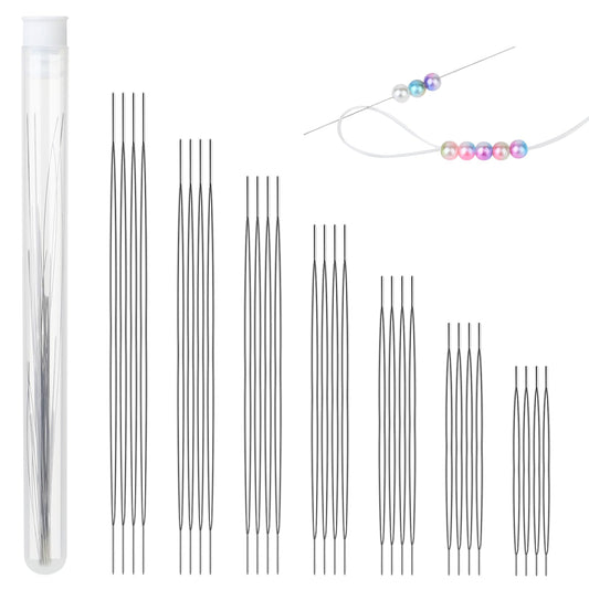 28 Pcs 7 Sizes Beading Needles, Big Eye Beading Needles Seed Beads Needles for Beading Jewelry Making with Needle Bottle