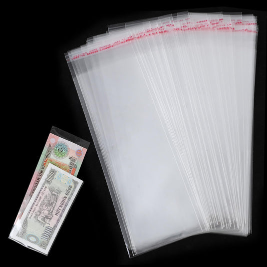 100pcs Clear Paper Money Holder Plastic Money Envelopes for Cash 8.6X2.7in Transparent Currency Sleeves Money Sleeve Resealable Adhesive Self-Sealing Packing Bag for Banknote Bill Trading Card Stamp