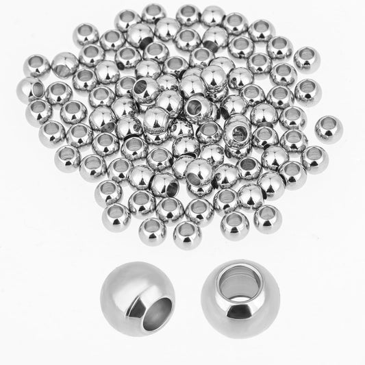 100 Pcs Stainless Steel Spacer Beads Metal Spacer Beads for Jewelry Making Loose Spacer Beads 6 mm Round Larger Hole Polished Metal Beads for Necklace Bracelet DIY Jewelry Making Hole 3mm x Dia