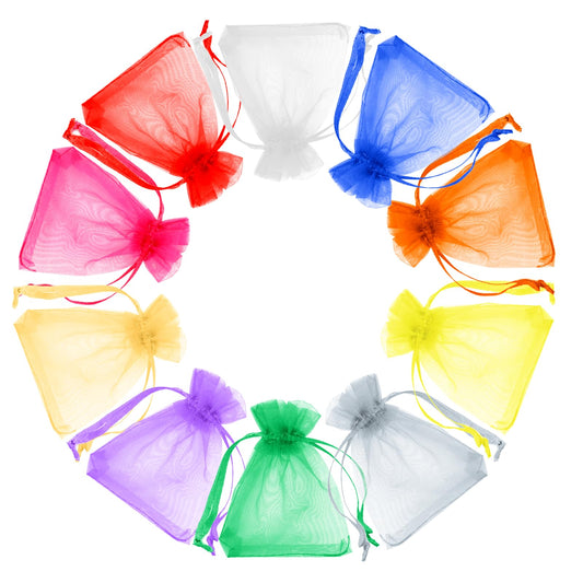 KALIONE 100 Pcs Organza Bags 7.5 x 9.5cm Candy Bag Small Net Bags Drawstring Little Mesh Bags Color Organza Gift Bags Organza Wedding Favour Christmas Jewelry bag