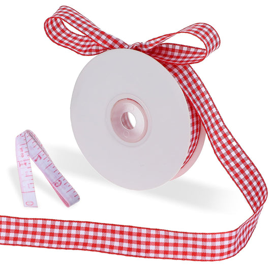 Red Gingham Ribbon,Red and White Ribbon 5/8 Inch X 25 Yd Roll Red Checkered Ribbon Plaid Ribbon Picnic Craft Ribbon Christmas Fabric Ribbon for Wrapping Gift, DIY Hair Accessories, Home Decoration