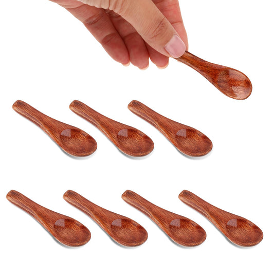 Mini Wooden Spoons, 8 Pcs 2.3 Inch Brown Mini Spoons for Spice Jars, Small Wooden Spoons Honey Spoon Condiment Spoons for Sauces Spices Coffee Jam Ice Cream Honey Mustard Seasoning